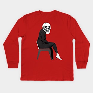 woman with skull face sitting alone abyss. skull dream platinum return. blood money Kids Long Sleeve T-Shirt